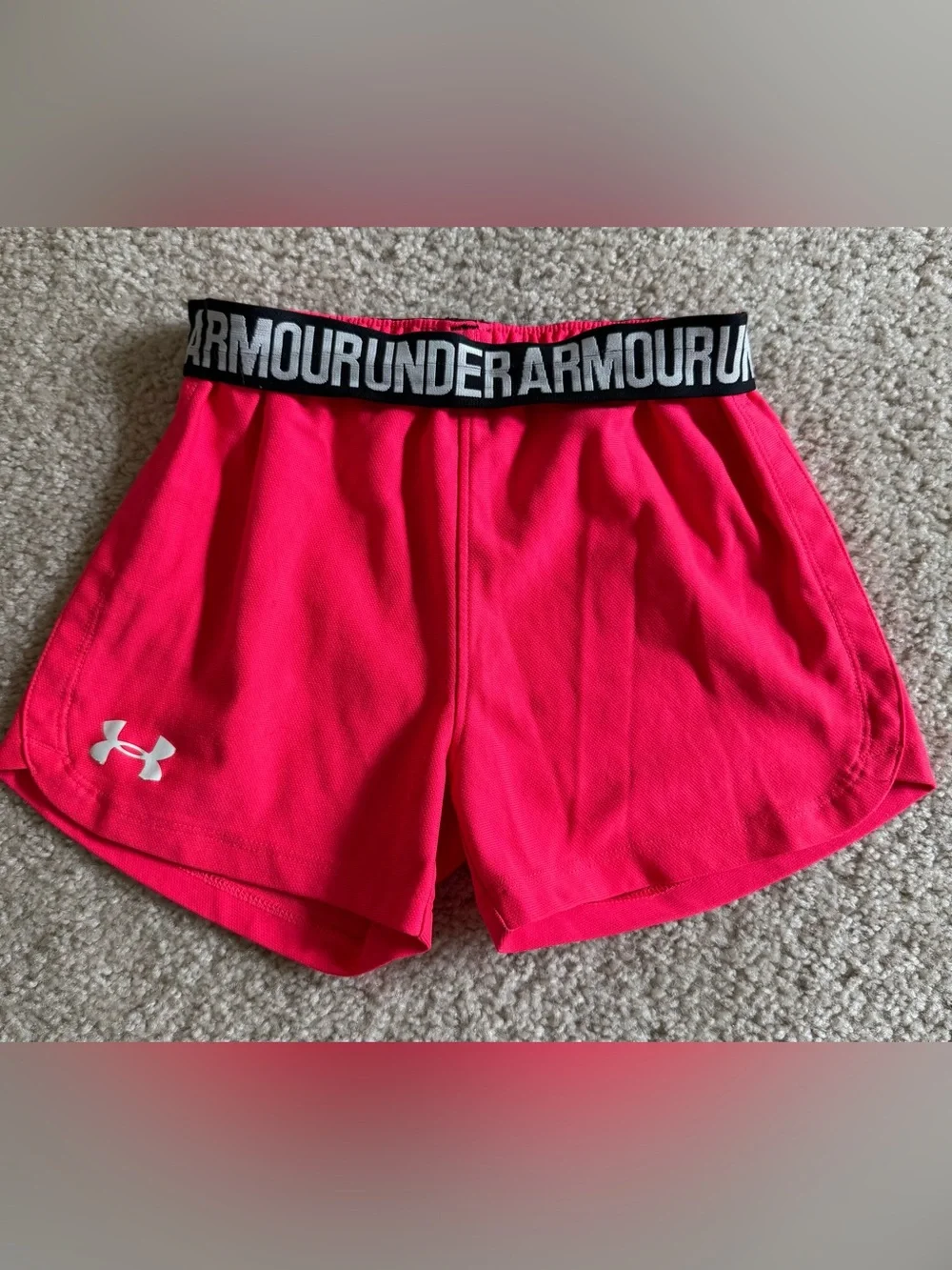 Under Armour Girls Bright Pink Athletic Shorts with Logo Waistband